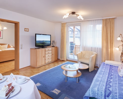 Ferienwohnung Wohnzimmer 495x400 - Hotel Lindenhof bei Donaueschingen: Zimmer-Preise